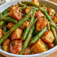 Smoky Crockpot Green Beans and Potatoes Vegetarian