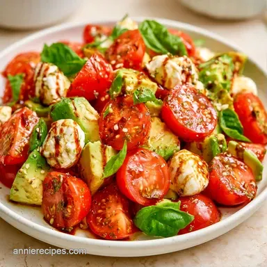 Avocado Caprese Salad in 15 Minutes Recipe Card