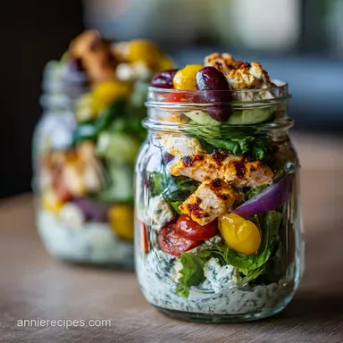 Easy Mason Jar Salads for Work: Mediterranean Chicken (4 Servings) Recipe Card