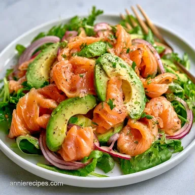 Smoked Salmon Avocado Salad in 15 Mins Recipe Card