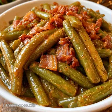 Southern Smothered Green Beans with Bacon Recipe Card