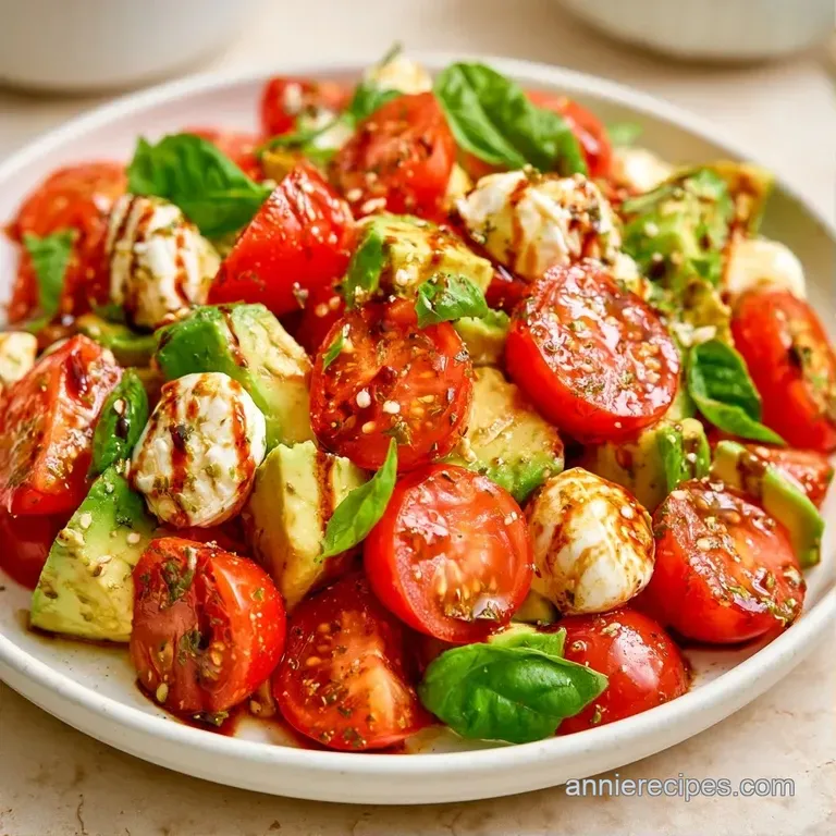 Slices of green avocado, white mozzarella, and red tomato arranged in a neat circle on a bright white ceramic plate.