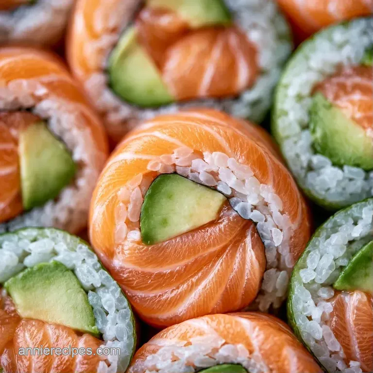 Sushi slices arranged on a dark slate platter with a swirl of soy sauce and a small mound of bright green wasabi.