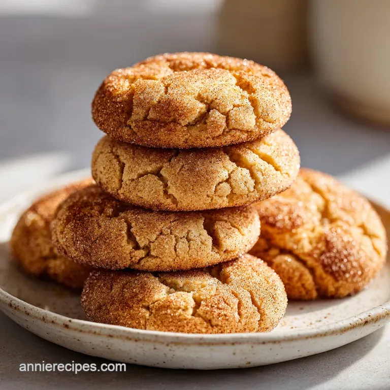 A stack of warm cinnamon-sugar cookies on a ceramic platter beside a glass of cold milk and a linen napkin.