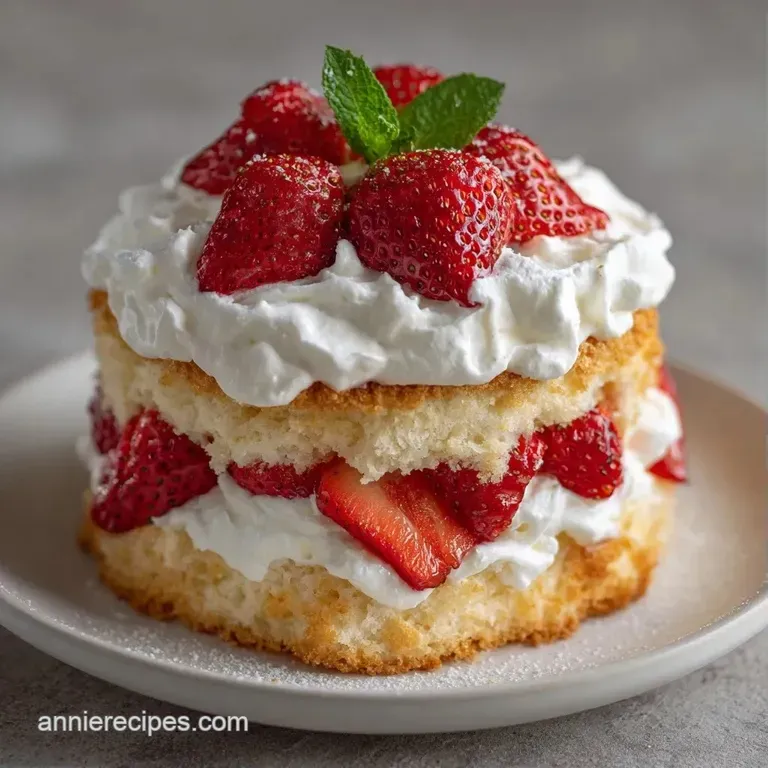 Stacked layers of buttery golden biscuit topped with macerated berries and a dollop of airy cream and mint.