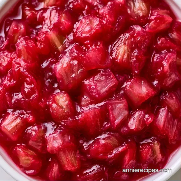 Vibrant pink fruit sauce drizzled elegantly over a slice of cheesecake, garnished with a tiny sprig of mint.