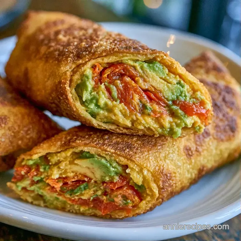Sliced fried rolls showing creamy green centers, arranged on a slate board with fresh cilantro and chili oil.