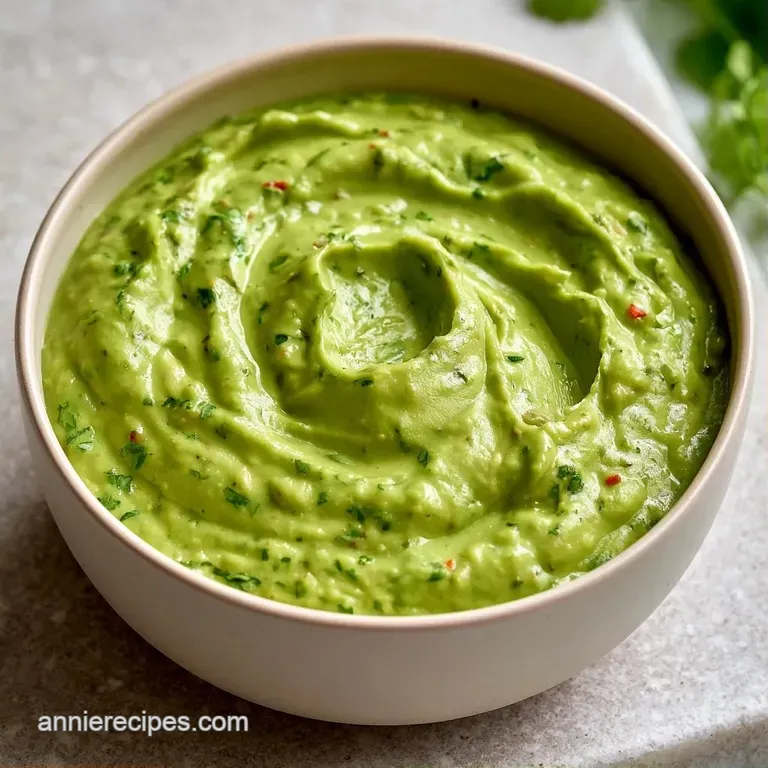 Vibrant green creamy dip in a white bowl surrounded by crisp papadums and fresh cilantro on a wooden table