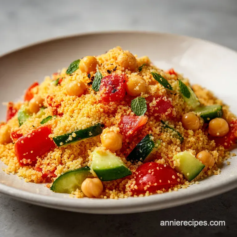 Fluffy grains and tender chickpeas served in a white ceramic bowl, garnished with a sprig of fresh mint and lemon.