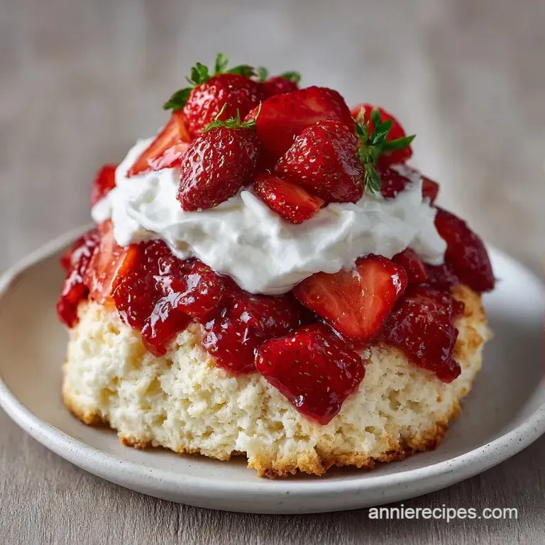 Layered sponge cake topped with whipped cream and fresh berries, dusted with powdered sugar on a white plate