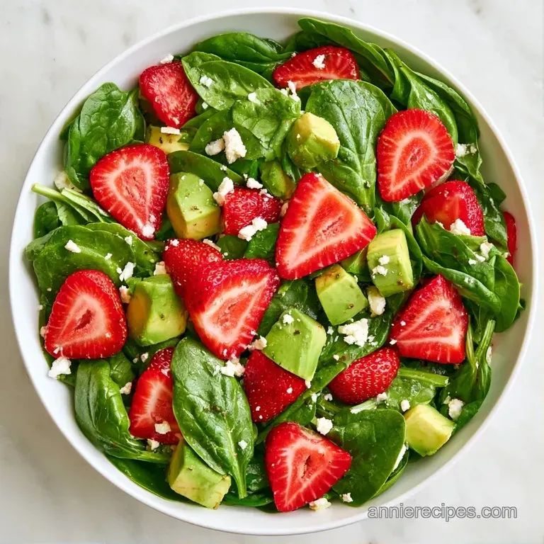 Elegant arrangement of bright red strawberries and creamy avocado cubes on a white plate with a light balsamic glaze.