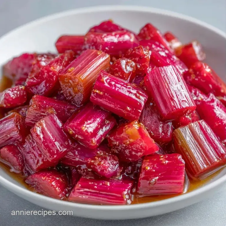 A spoonful of glossy pink fruit compote drizzled over creamy vanilla ice cream, topped with a fresh mint leaf.